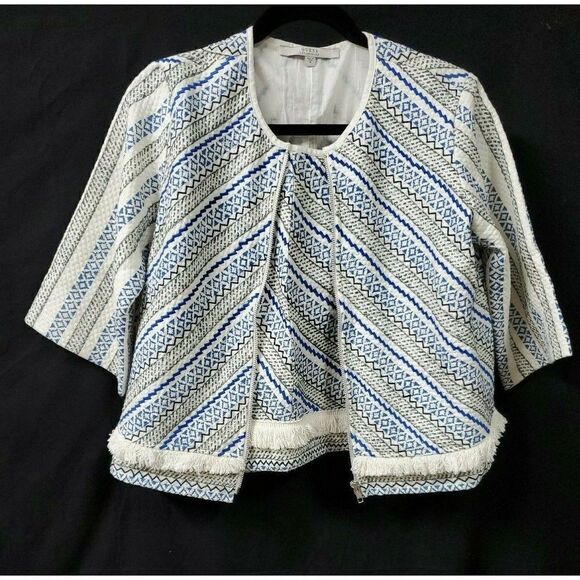 Guess Blue Skirt Set Sz Medium Tribal Print Short Zip Blazer Sz Large Skirt - Picture 1 of 10